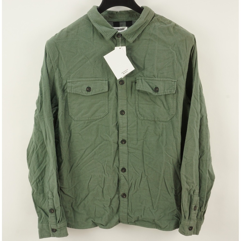 New Sovereign Code Archer Flannel Shirt Mens Large Sage Green Button Up Utility